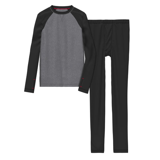 Black & Charcoal Heather;@A black-grey long sleeve crew t-shirt and pant set