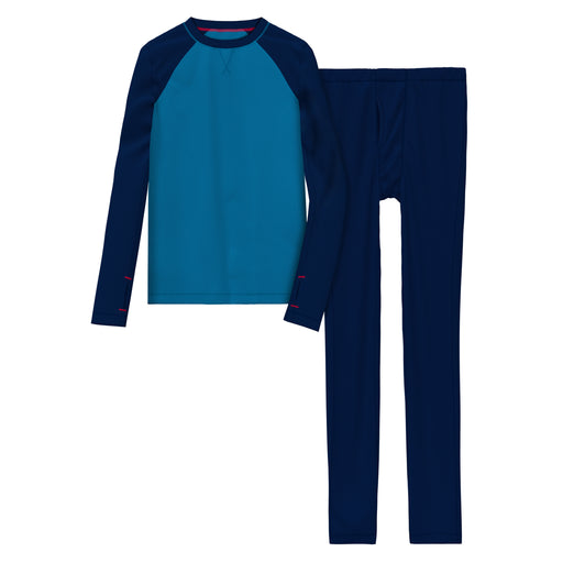 Blue with Navy;@ A blue-navy long sleeve crew t-shirt and pant set