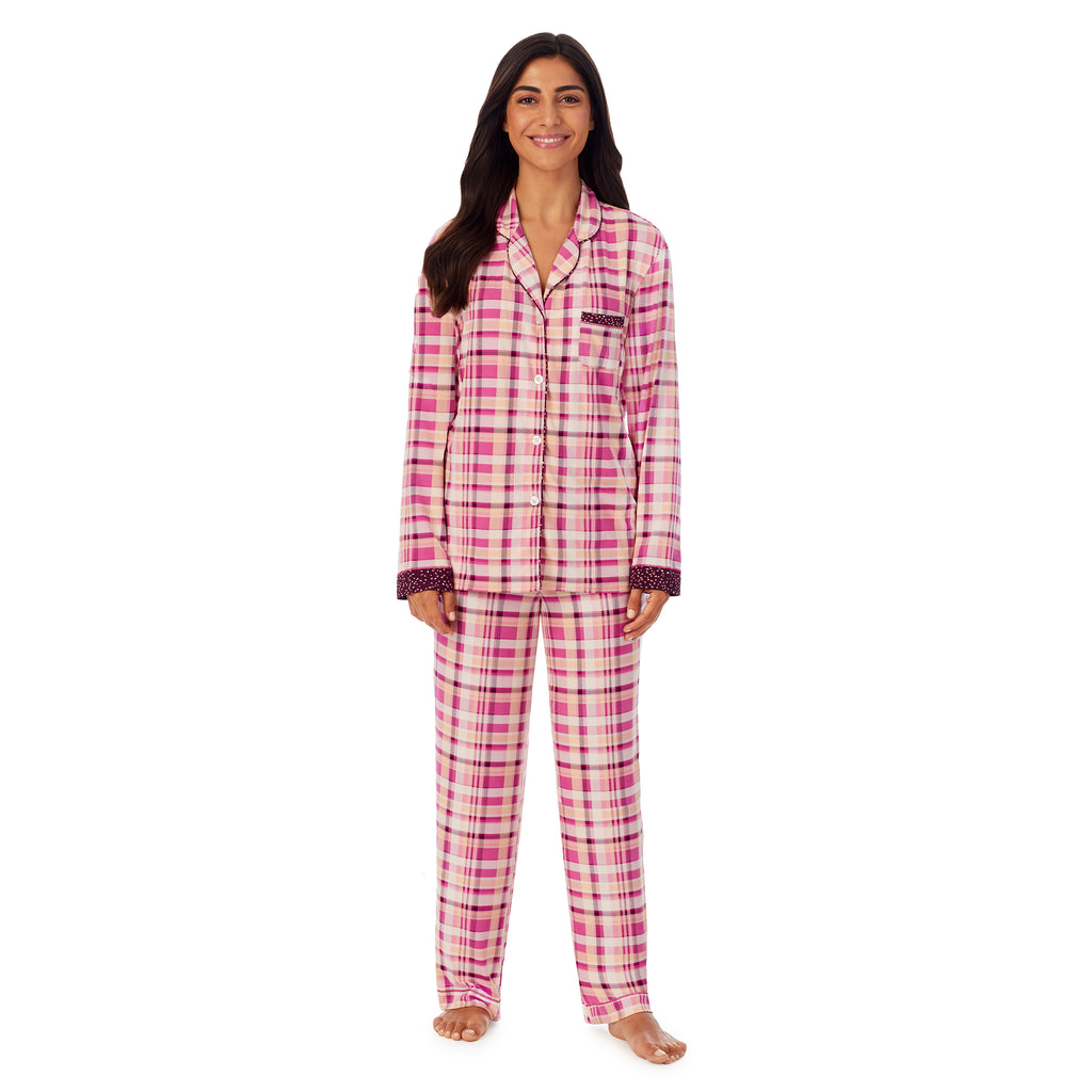 Sueded Poly Spandex Long Sleeve Notch 2-Pc Pajama Set