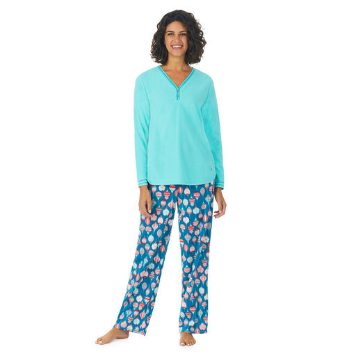 Microfleece Long Sleeve Henley Top 2-Pc Pajama Set - Cuddl Duds