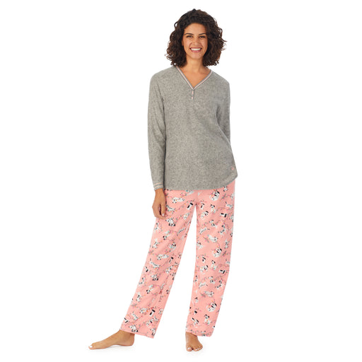 Sueded Poly Spandex Short Sleeve Notch 2-Pc Pajama Set - Cuddl Duds