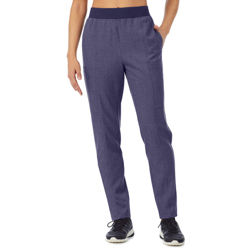 Navy Heather; Model is wearing size S. She is 5’9”, Bust 34”, Waist 25”, Hips 35”.@ Womens scrub slim blue cargo pant
