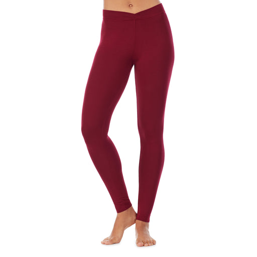 Rhubarb; Model is wearing size S. She is 5’9”, Bust 32”, Waist 25.5”, Hips 36”. @A lady wearing a rhubarb stretch legging.