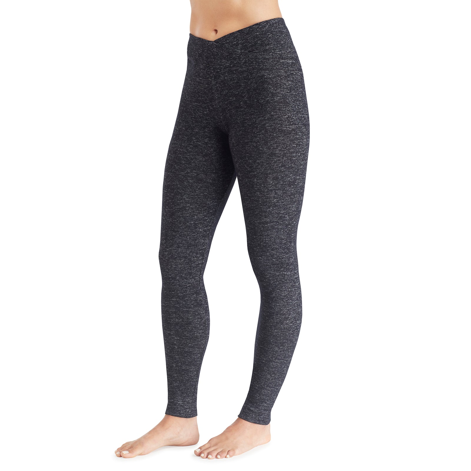 Marled Dark Charcoal;@A lady wearing SoftKnit Legging in Marled Dark Charcoal  