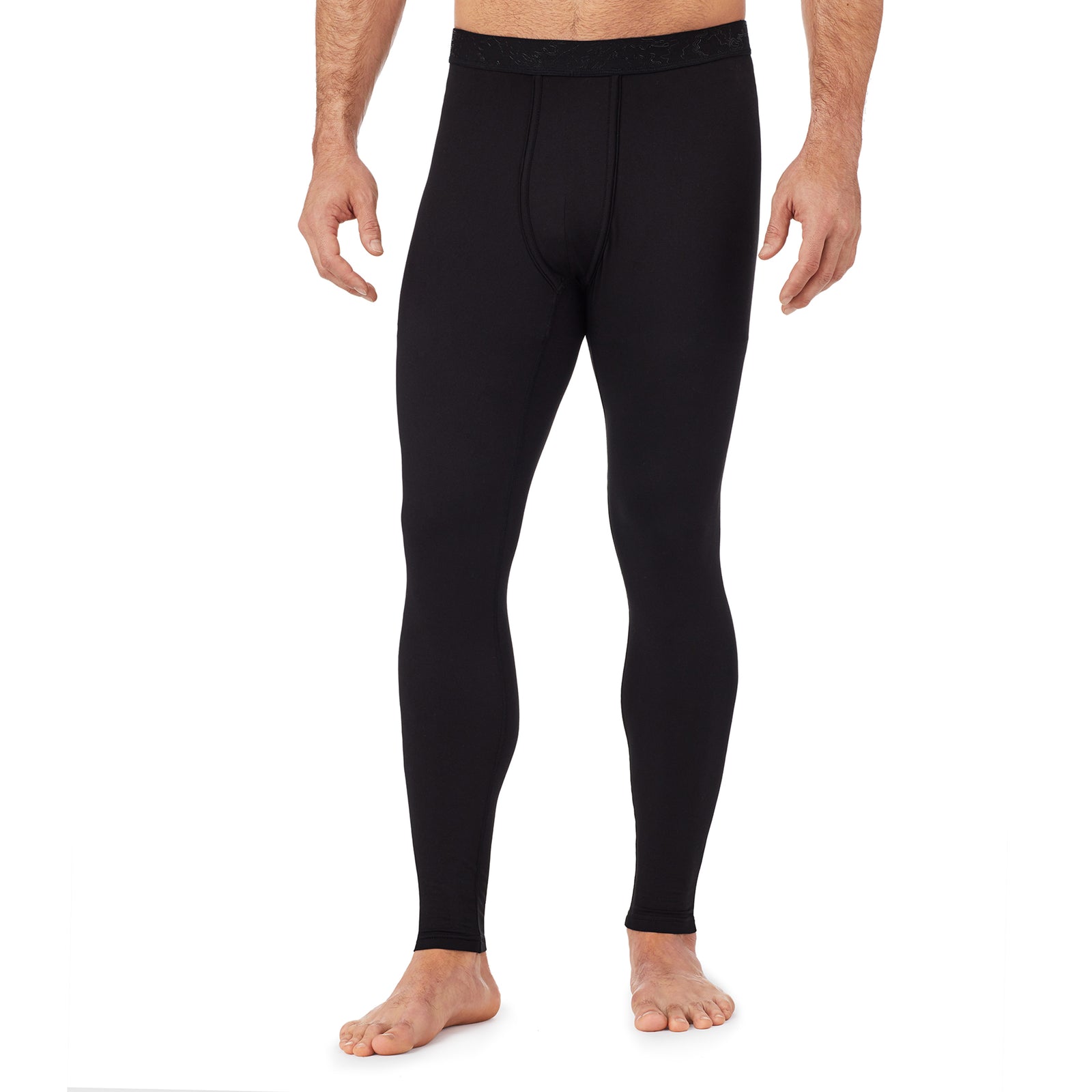 Black; Model is wearing size M. He is 6'1", Waist 31", Inseam 33".@Lower body of a man wearing black climatesport pants !88% Polyester, 12% Spandex!