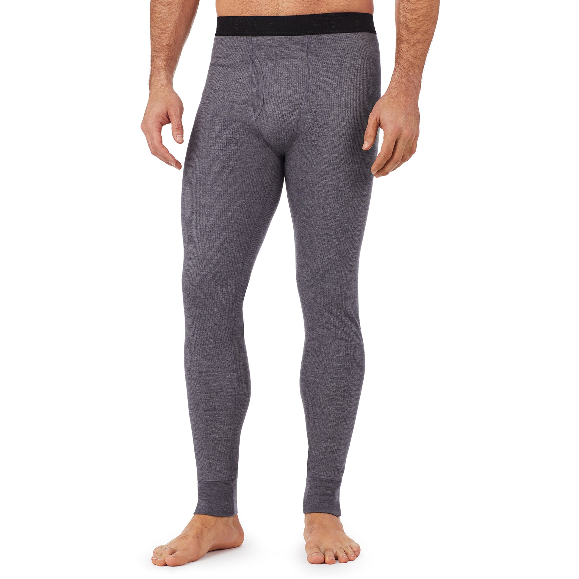 Charcoal Heather; Model is wearing size M. He is 6'1", Waist 31", Inseam 33".@lower body of A man wearing grey pant