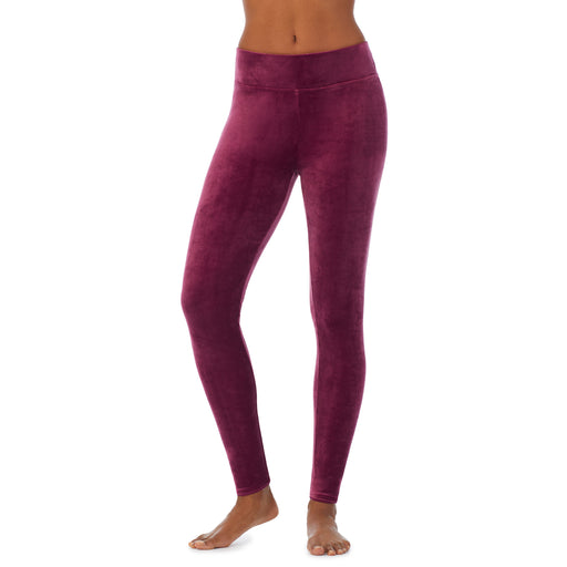 Grape; Model is wearing size S. She is 5’9”, Bust 32”, Waist 25.5”, Hips 36”.@a lady wearing grape legging