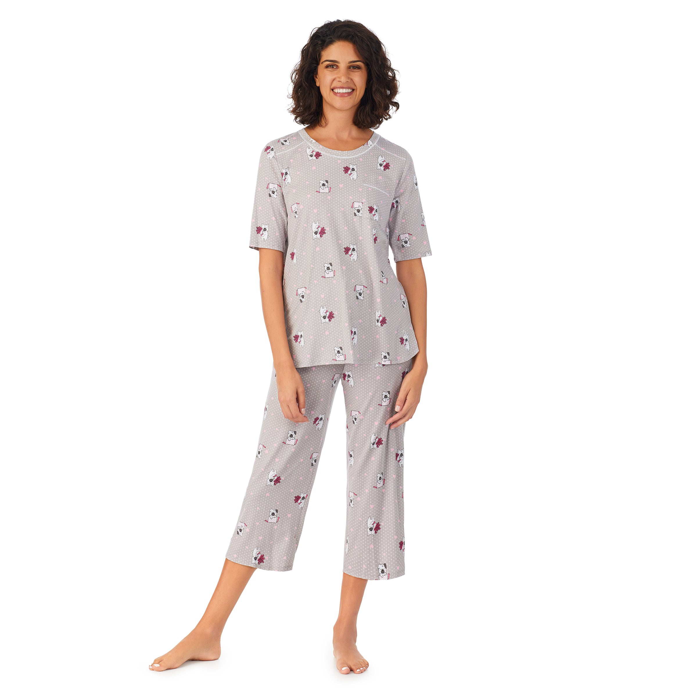 Cotton Blend Elbow Sleeve Crew Neck Top 2 Pc Pajama Set Cuddl Duds