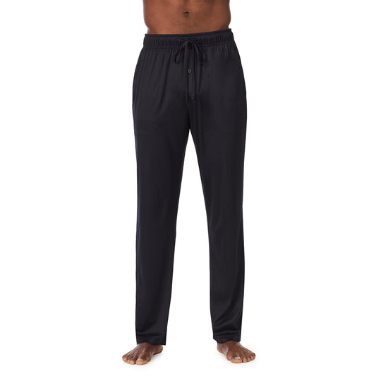 Navy;Model is wearing size M. He is 6'0", Waist 31", Inseam 32".@ A lady wearingMens Far-Infrared Enhance Sleep Pant with Navy print