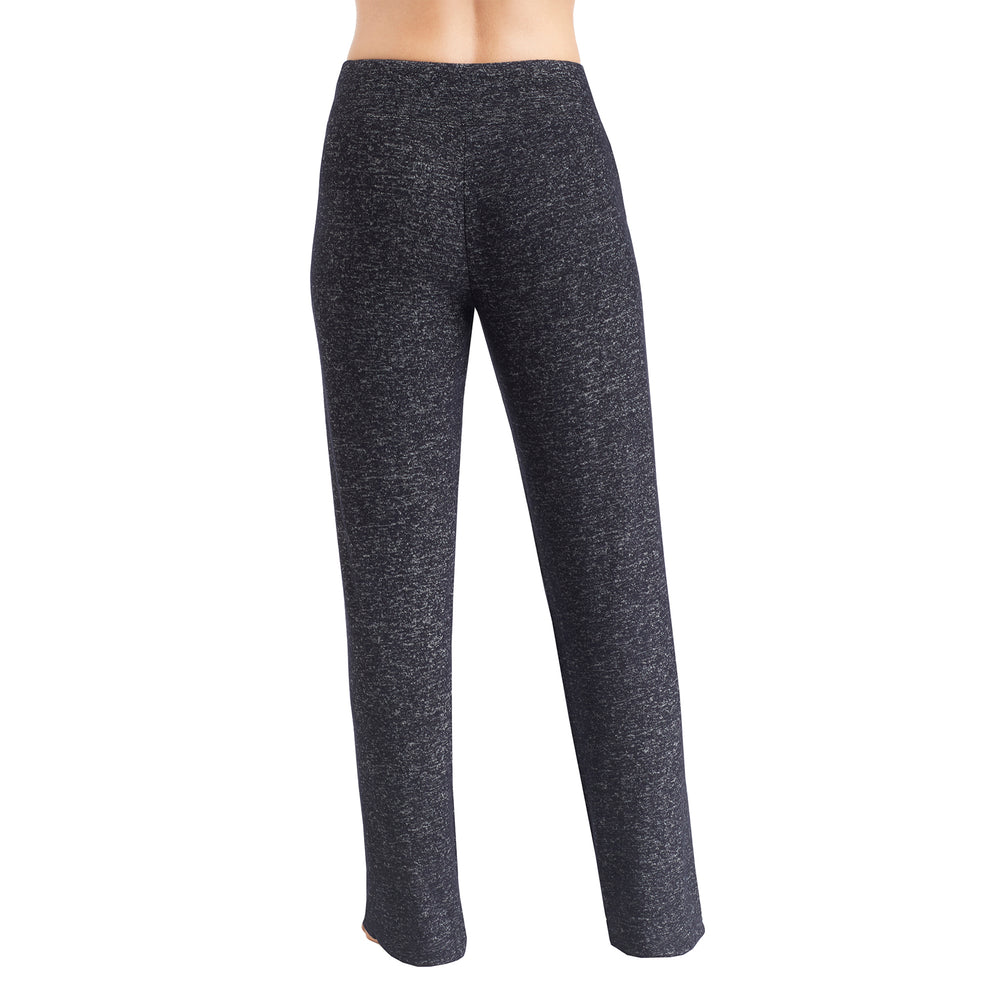 A lady wearing SoftKnit Lounge Pant in Marled Dark Charcoal back view back view