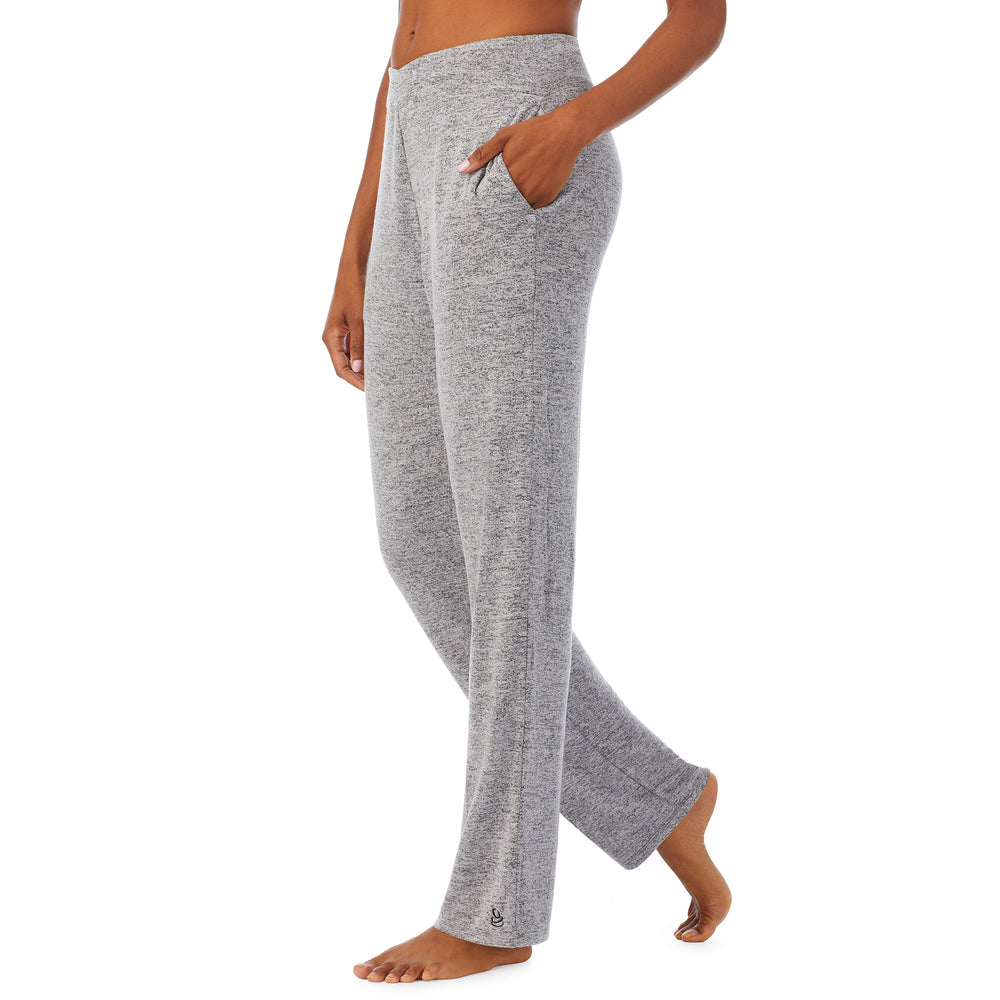 A lady wearing SoftKnit Lounge Pant in Marled Grey back view back view