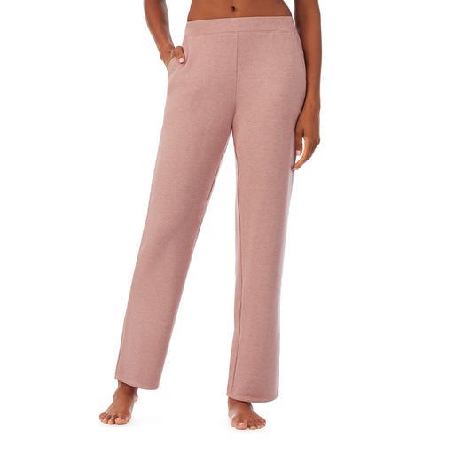 Mink Taupe Heather; Model is wearing size S. She is 5’10”, Bust 34”, Waist 24”, Hips 34”.@A lady wearing a mink taupe heather alt lounge pant.