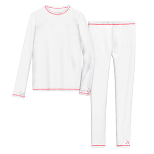 Girls Comfortech white Stretch Poly 2 pc. Long Sleeve Crew & Pant Set !92% Polyester, 8% Spandex!
