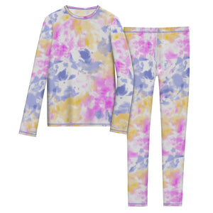 Girls Comfortech pine apple tie dye Stretch Poly 2 pc. Long Sleeve Crew & Pant Set !92% Polyester, 8% Spandex!