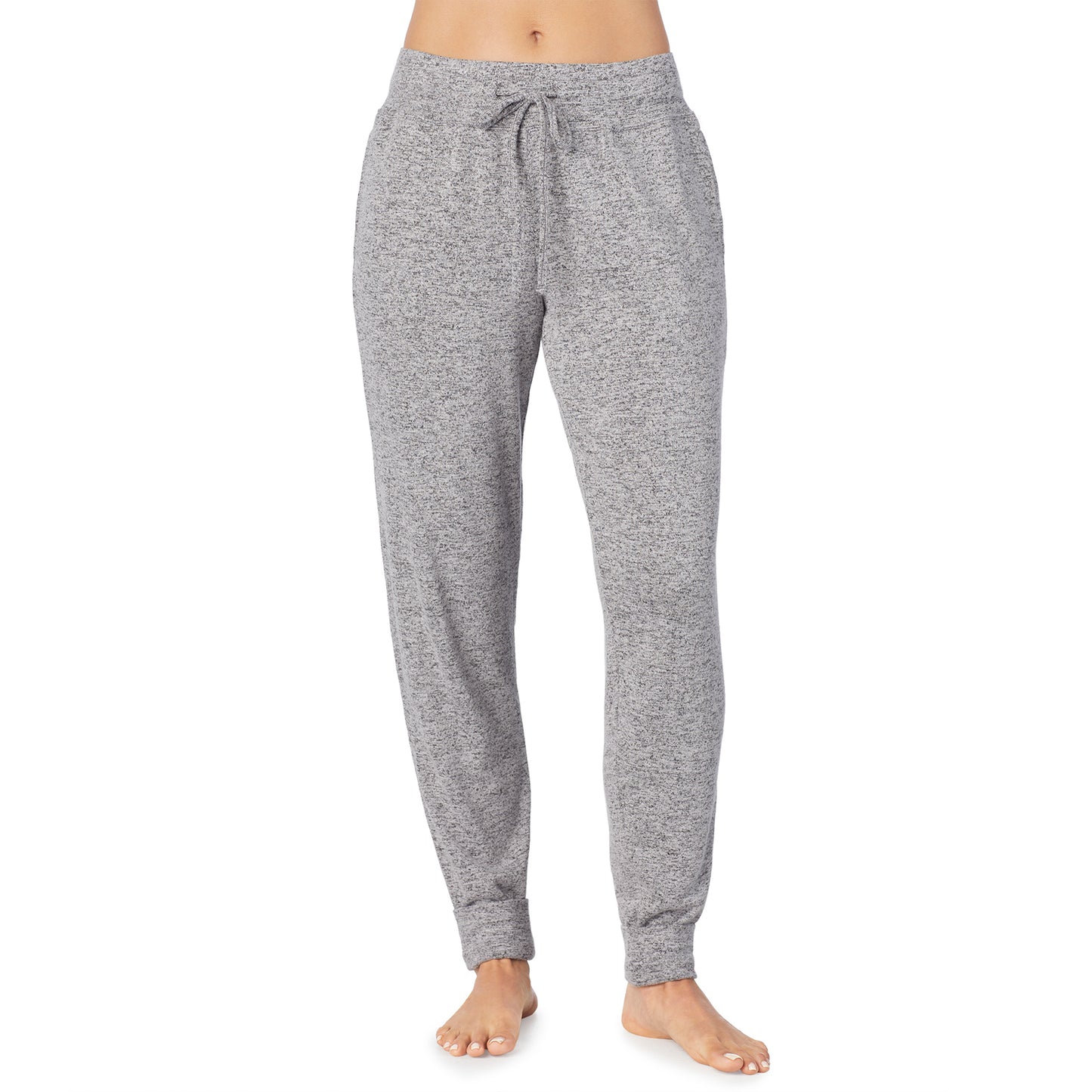 Marled Grey; Model is wearing size S. She is 5’9”, Bust 32”, Waist 25.5”, Hips 36”.@lower body of a lady wearing marled grey jogger