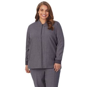 Charcoal Heather;Model is wearing size 1X. She is 5’7”, Bust 42.5”, Waist 34.5”, Hips 46”.