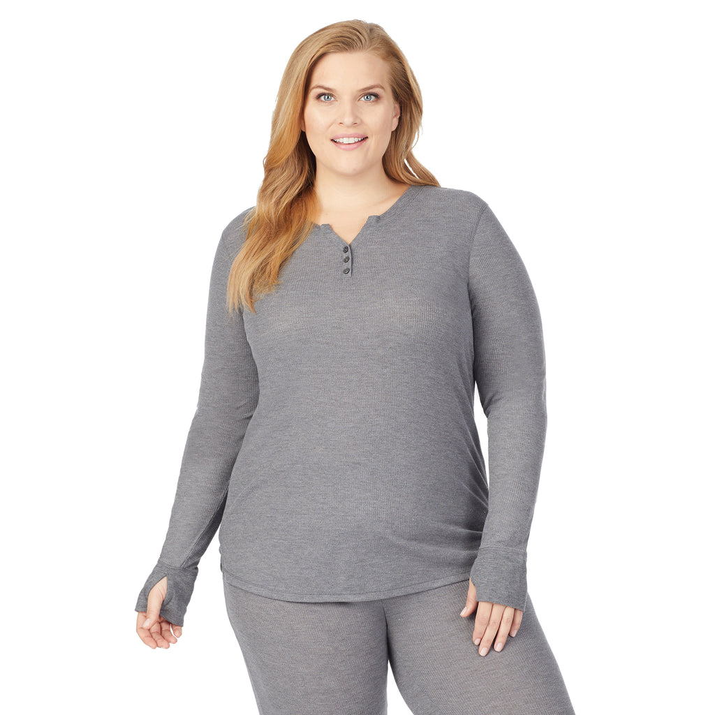 Stretch Thermal Long Sleeve Split V-Neck PLUS