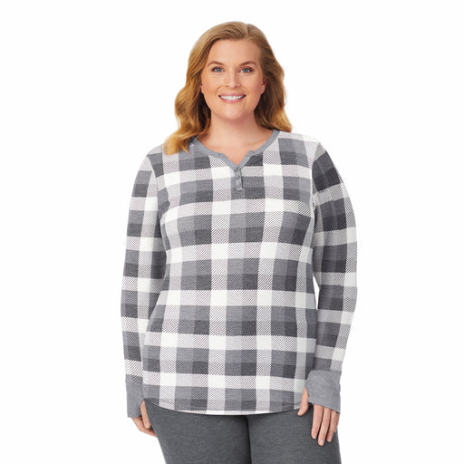 Grey Buffalo Check; 'Model is wearing size 1X. She is 5'9