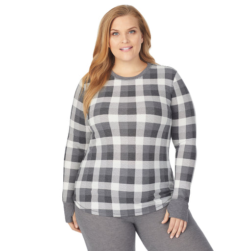 Grey Buffalo Check; Model is wearing size 1X. She is 5'9