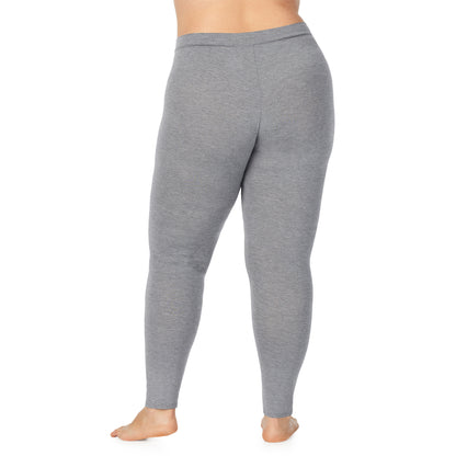 Charcoal Heather; Model is wearing size 1X. She is 5'9", Bust 38", Waist 36", Hips 48.5". @A lady wearing a charcoal heather stretch legging plus.
