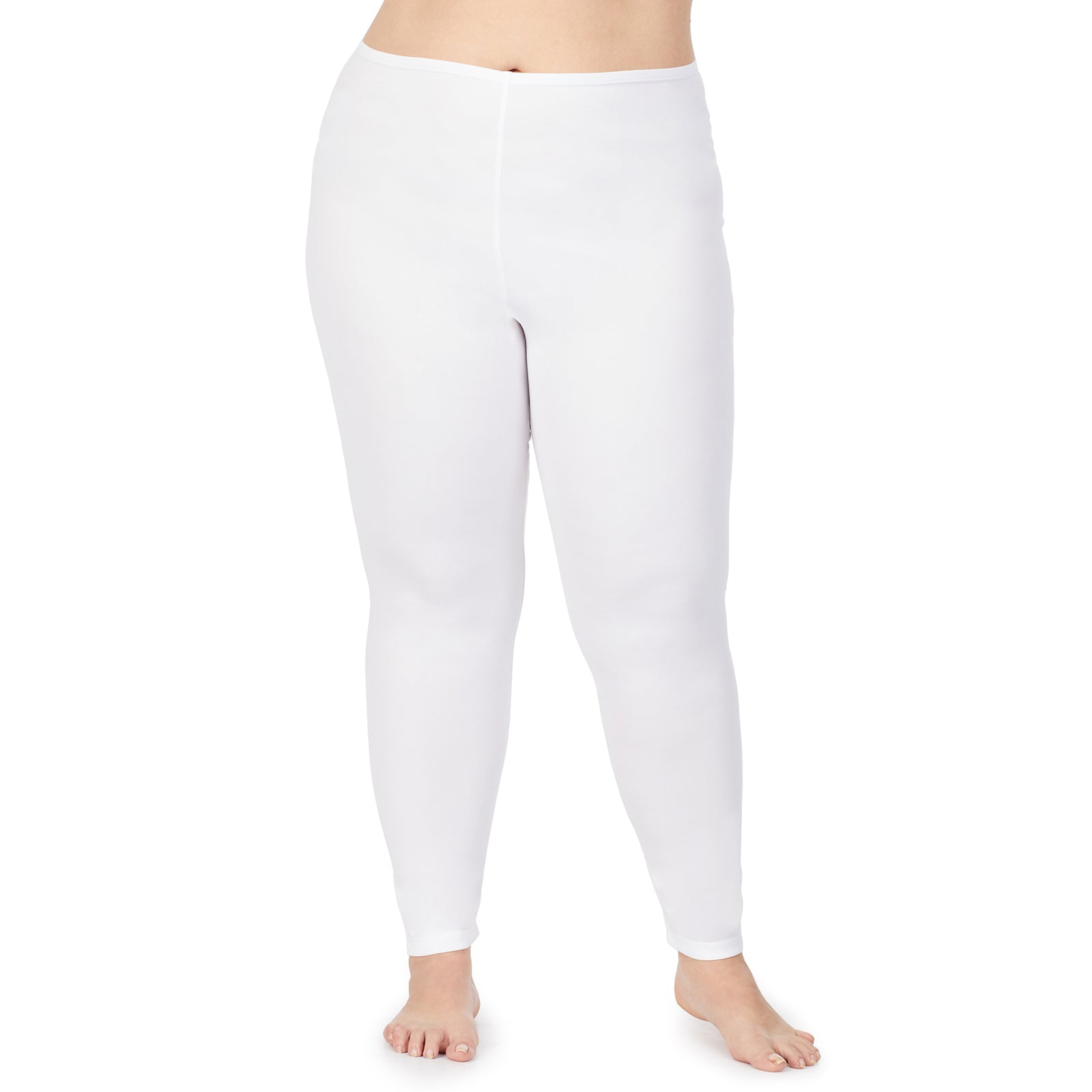 White; Model is wearing size 1X. She is 5'9", Bust 38", Waist 36", Hips 48.5".@lower body of A model wearing white legging