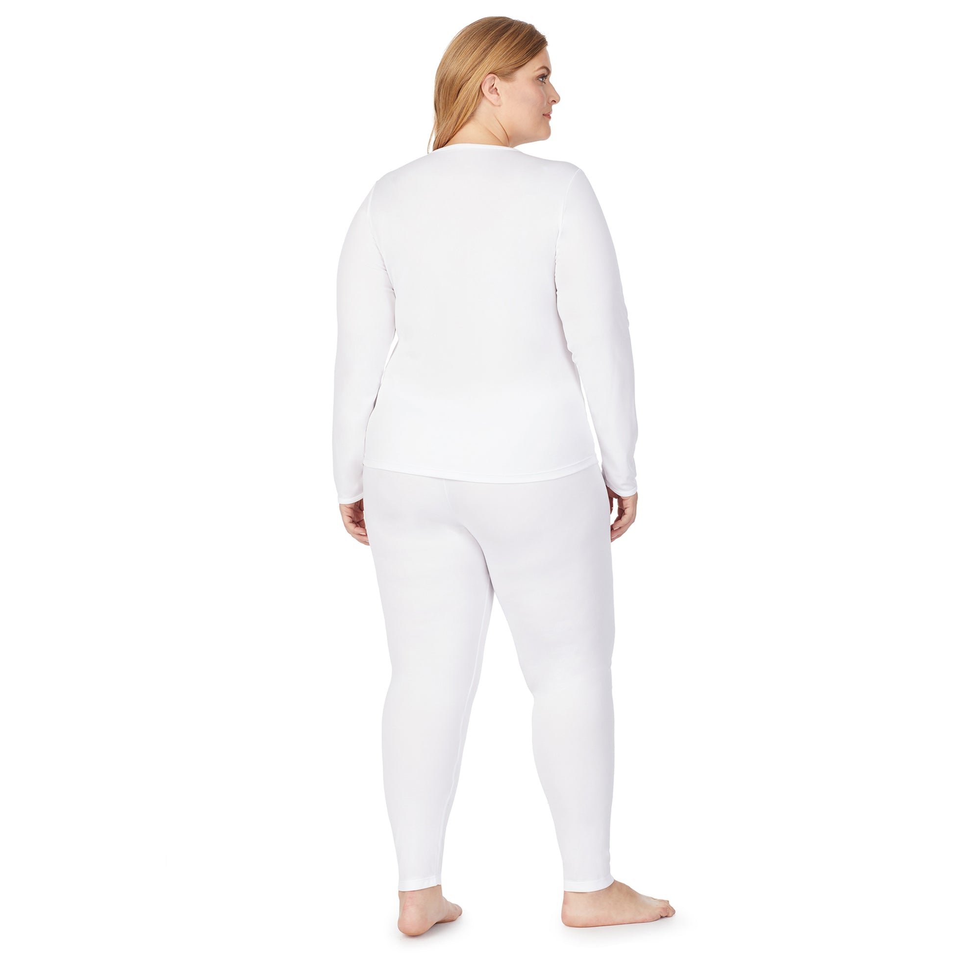White; Model is wearing size 1X. She is 5'9", Bust 38", Waist 36", Hips 48.5".@A model wearing white legging