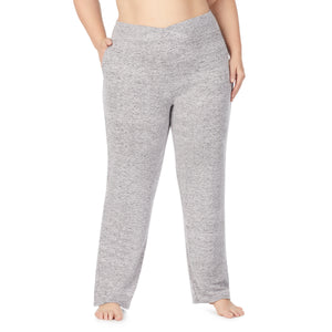 A lady wearing SoftKnit Lounge Pant PLUS in Marled Grey  
