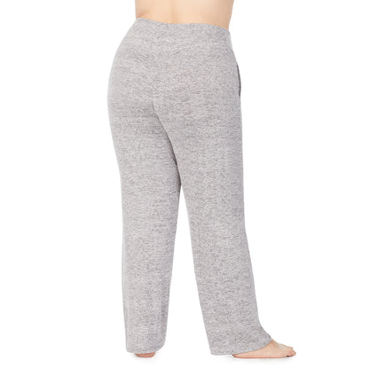 Marled Grey; Model is wearing size 1X. She is 5'9", Bust 38", Waist 36", Hips 48.5". @A lady wearing a marled grey lounge pant plus.
