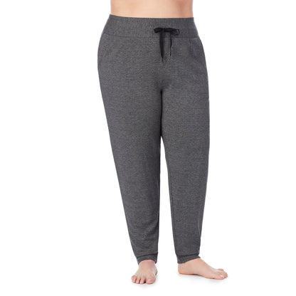 Charcoal Heather; Model is wearing size 1X. She is 5'9", Bust 38", Waist 36", Hips 48.5". @A lady wearing  a charcoal heather jogger plus.