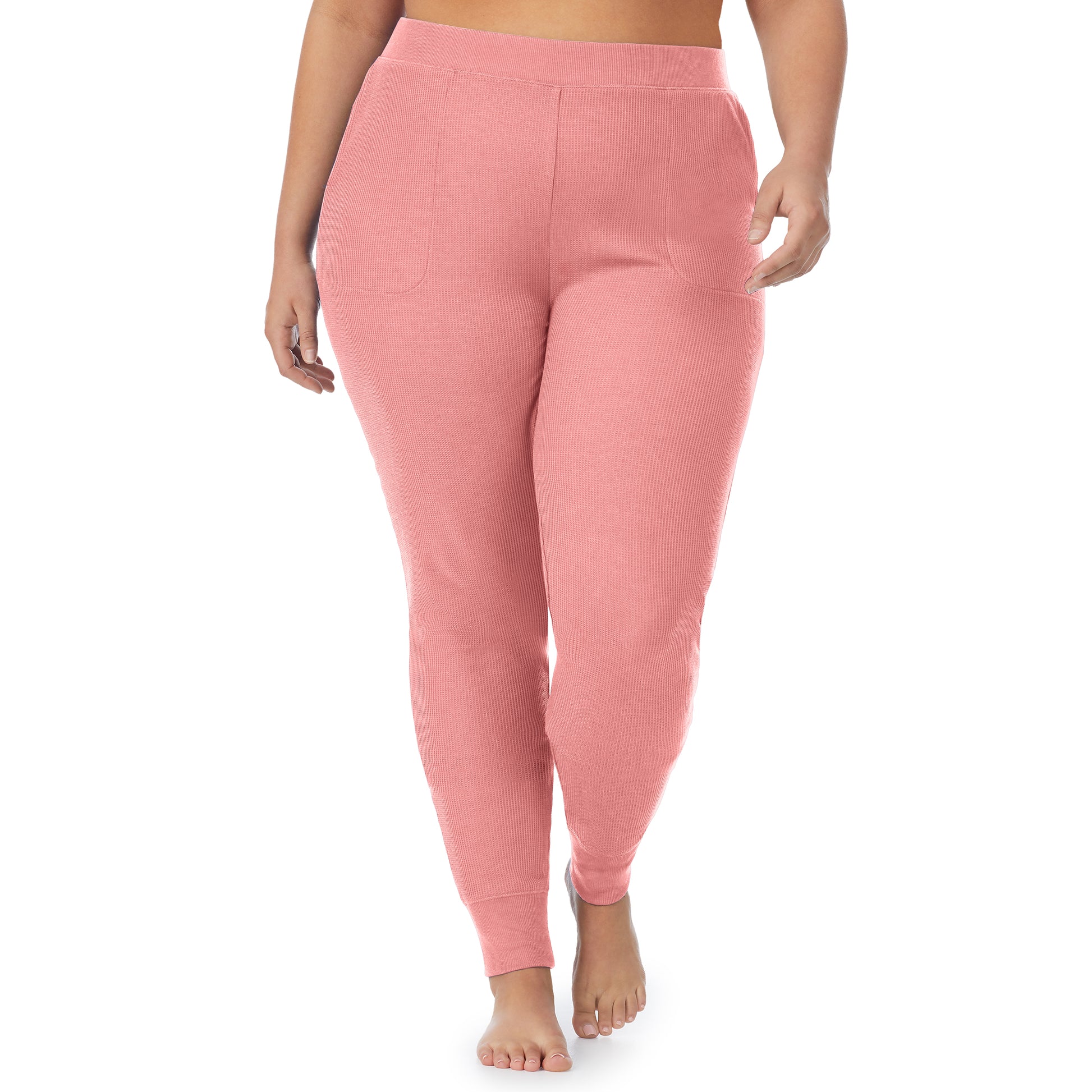 Bright Coral Heather;Model is wearing size 1X. She is 5'9", Bust 38", Waist 36", Hips 48.5". @A lady wearing a bright coral heather legging plus.