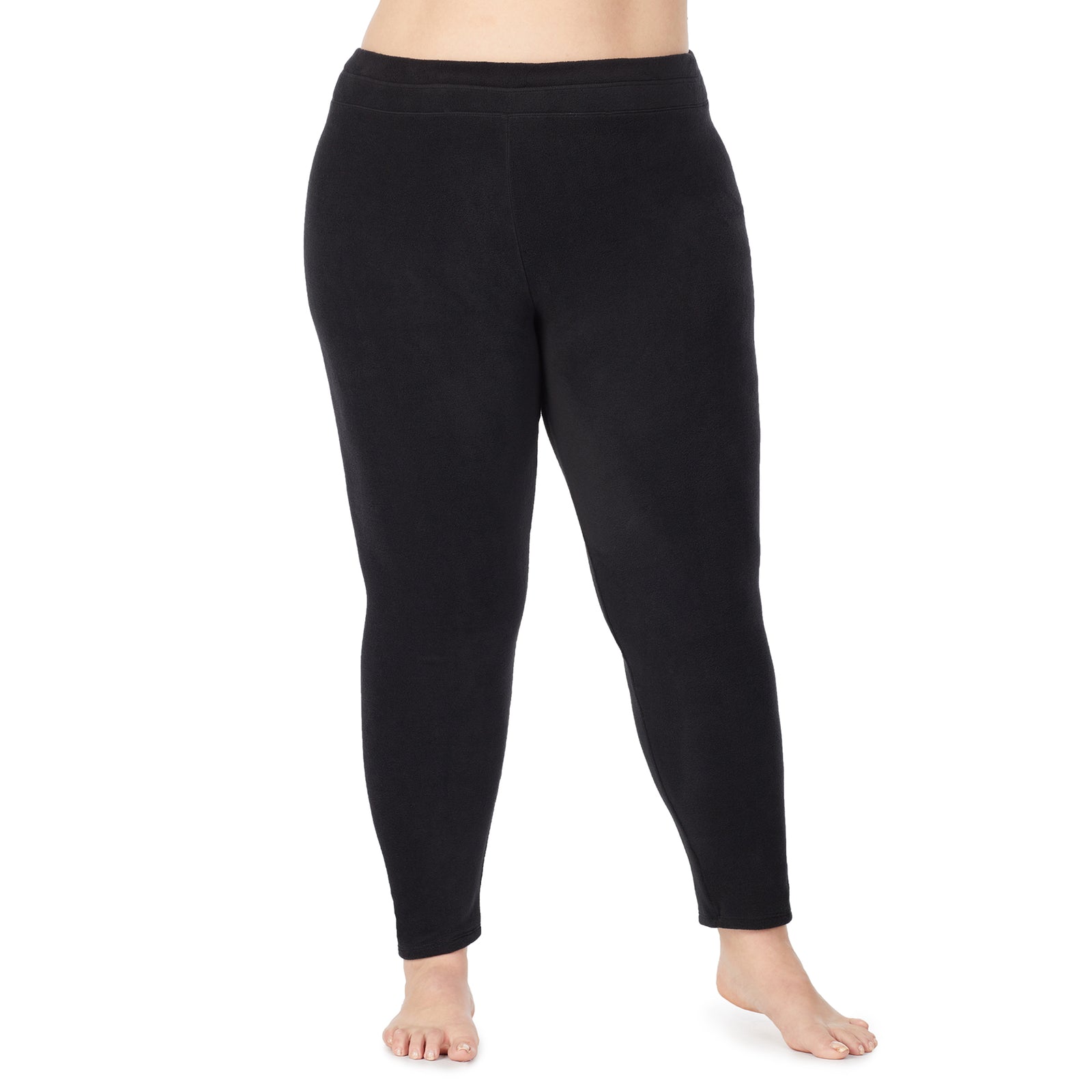 Black; Model is wearing size 1X. She is 5'9", Bust 38", Waist 36", Hips 48.5".@lower body of a lady wearing black legging !59% Polyester, 35% Recycled Polyester, 6% Spandex !