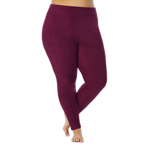 lower body of a lady wearing grape legging !59% Polyester, 35% Recycled Polyester, 6% Spandex !