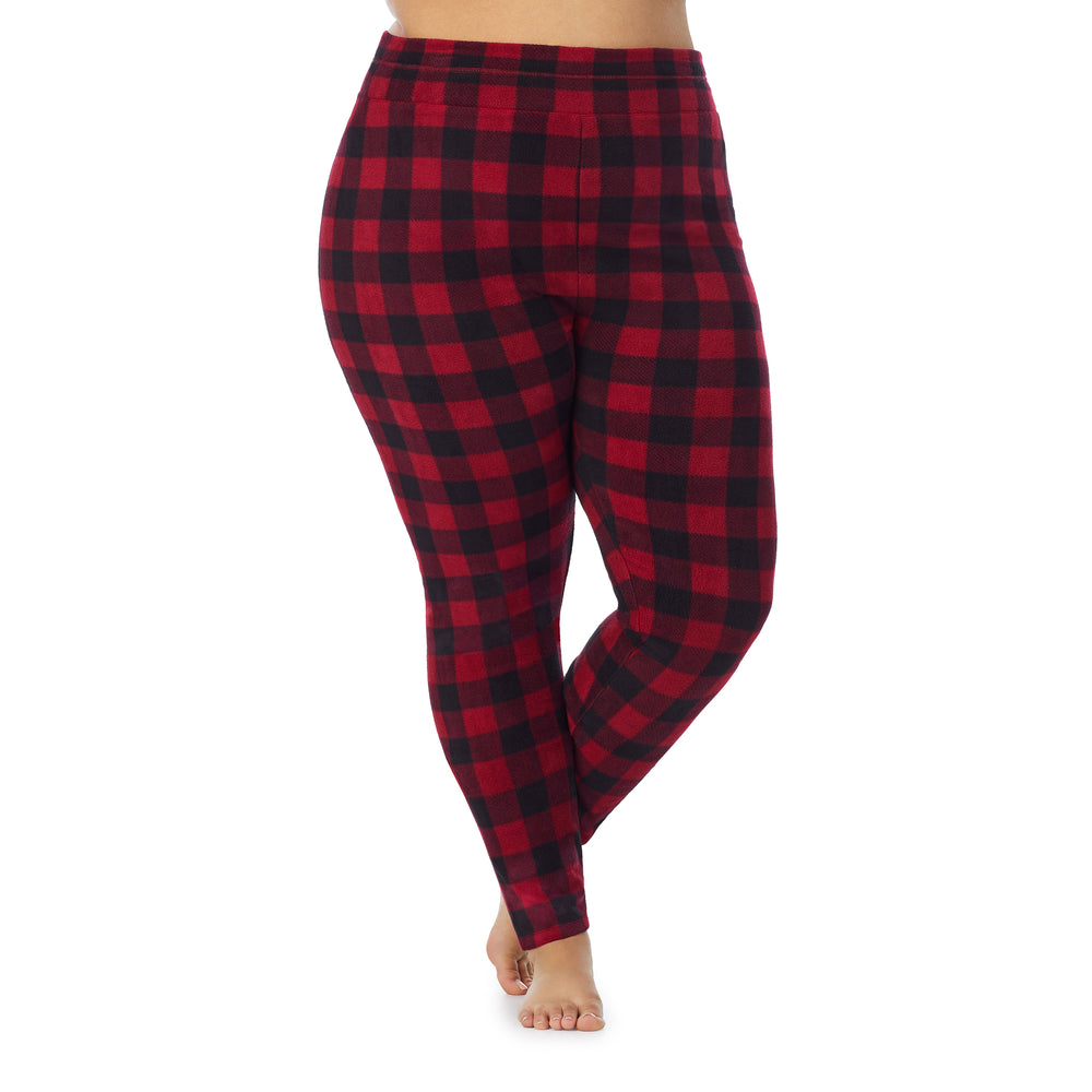 lower body of a lady wearing red buffalolegging !59% Polyester, 35% Recycled Polyester, 6% Spandex !