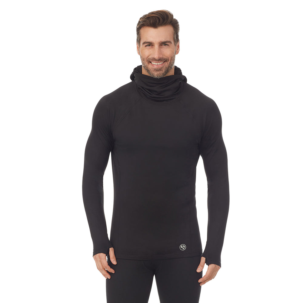 A man wearing black long sleeve balaclava.