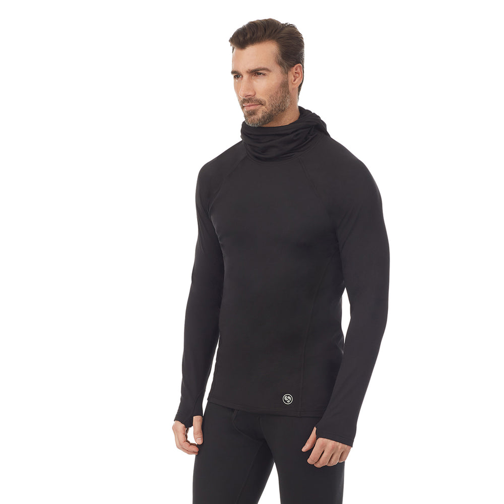 A man wearing black long sleeve balaclava.