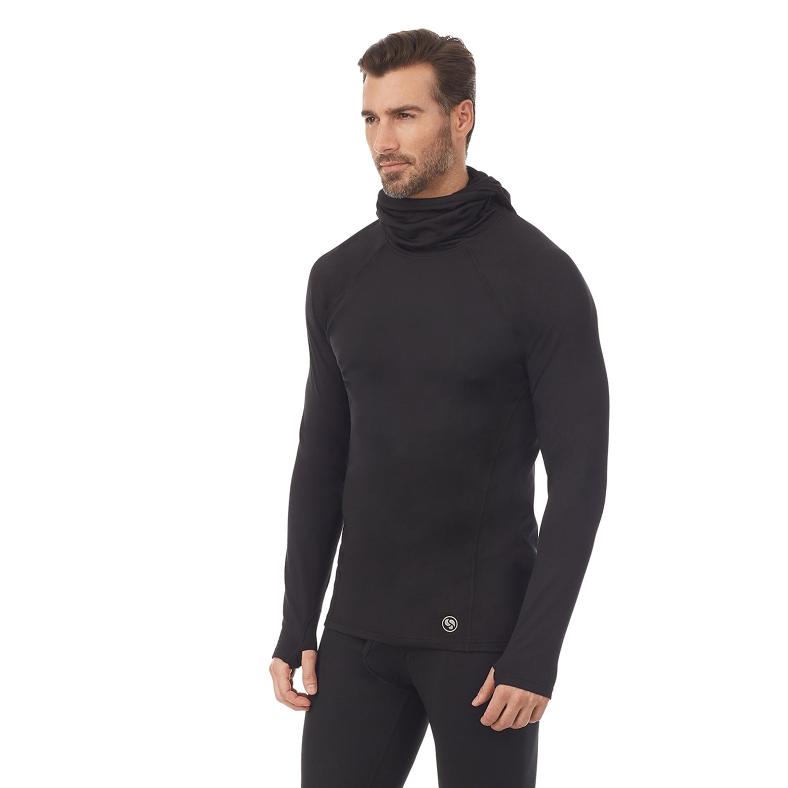 Black; Model is wearing size M. He is 6'1", Waist 32", Inseam 32".@A man wearing black long sleeve balaclava.