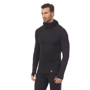 A man wearing black long sleeve balaclava.