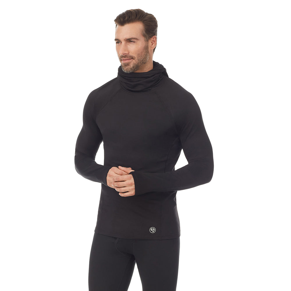 A man wearing black long sleeve balaclava.