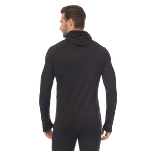 A man wearing black long sleeve balaclava.