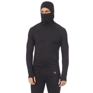 A man wearing black long sleeve balaclava.