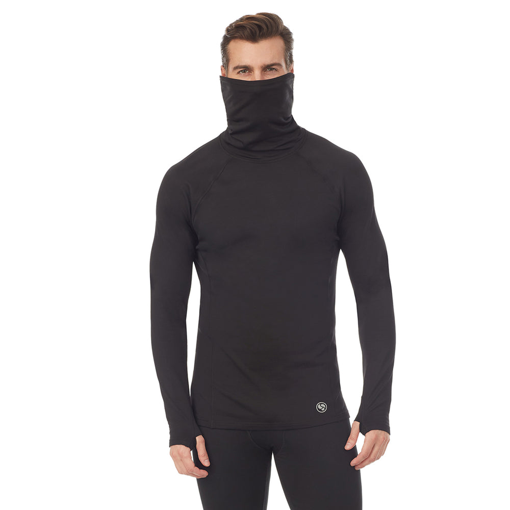 A man wearing black long sleeve balaclava.