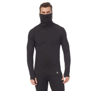 A man wearing black long sleeve balaclava.