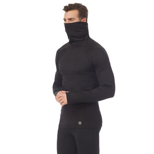 A man wearing black long sleeve balaclava.