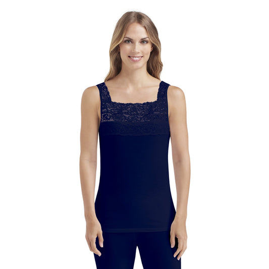 A lady wearing ink softech stretch lace detail cami.